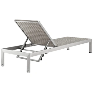 Modway Furniture Shore Outdoor Patio Aluminum Rattan Chaise in Silver Brown Gray