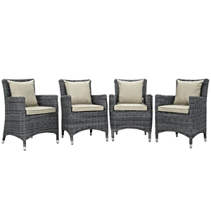 Modway Furniture Summon 4-Pc Outdoor Patio Sunbrella/Synthetic Rattan Weave Dining Set