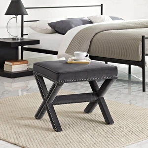 Modway Furniture Rivet Velvet Bench, Gray
