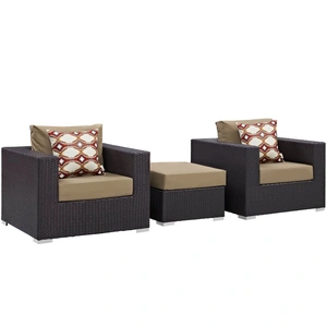 Modway Furniture Convene 3-Pc Outdoor Patio Synthetic Rattan Weave Sofa Set