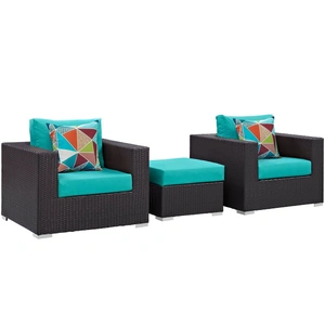 Modway Furniture Convene 3-Pc Outdoor Patio Synthetic Rattan Weave Sofa Set