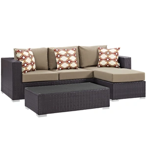 Modway Furniture Convene 3-Pc Outdoor Patio Synthetic Rattan Weave Sectional Set, Espresso Mocha