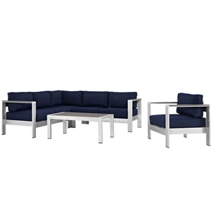 Modway Furniture Shore 5-Pc Outdoor Patio Aluminum Sectional Sofa Set, Composition 2