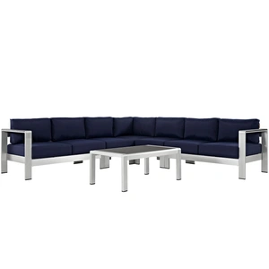 Modway Furniture Shore 6-Pc Outdoor Patio Aluminum Sectional Sofa Set, Composition 3
