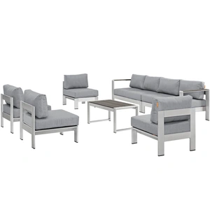 Modway Furniture Shore 7-Pc Outdoor Patio Aluminum Sectional Sofa Set