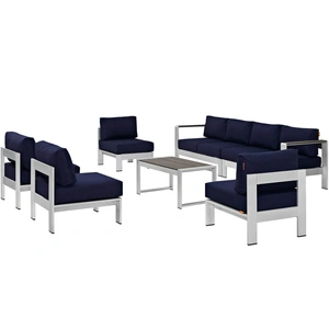 Modway Furniture Shore 7-Pc Outdoor Patio Aluminum Sectional Sofa Set