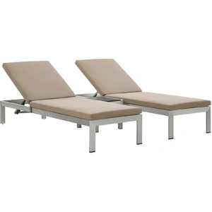 Modway Furniture Shore 3-Pc Outdoor Patio Aluminum Chaise with Fabric Cushions
