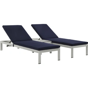Modway Furniture Shore 3-Pc Outdoor Patio Aluminum Chaise with Fabric Cushions