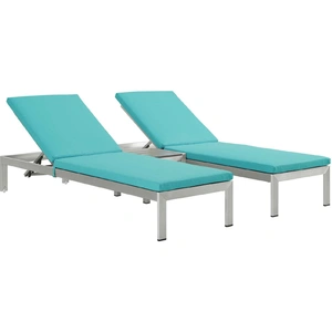 Modway Furniture Shore 3-Pc Outdoor Patio Aluminum Chaise with Fabric Cushions