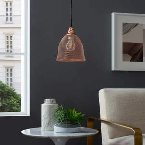 Modway Furniture Glimmer Bell-Shaped Metal Pendant Light, Rose Gold