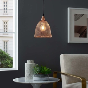 Modway Furniture Glimmer Bell-Shaped Metal Pendant Light, Rose Gold