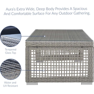 Modway Furniture Aura Outdoor Patio Synthetic Rattan/Glass Coffee Table, Gray