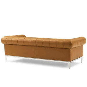Modway Furniture Idyll Tufted Button Upholstered Leather Chesterfield Sofa, Tan