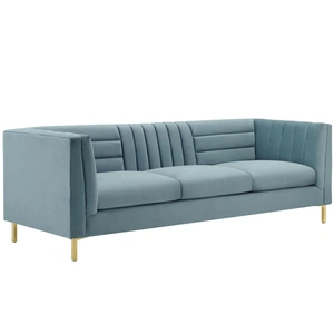 Modway Furniture Ingenuity Tufted Velvet Sofa, Light Blue