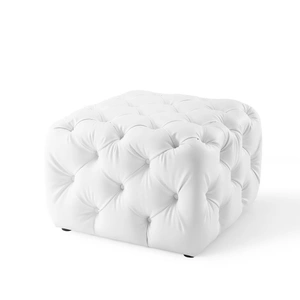 Modway Furniture Amour Tufted Button Square Faux Leather Ottoman, White
