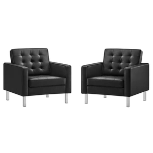 Modway Furniture Loft Tufted Vegan Leather Armchairs (Set of 2)