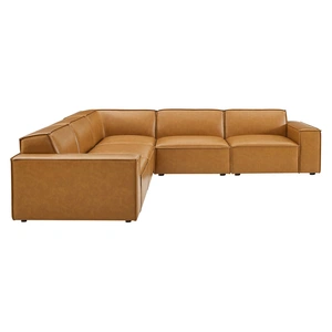 Modway Furniture Restore 5-Piece Vegan Leather Sectional Sofa, Configuration 2, Tan