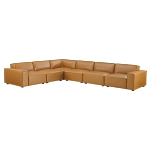 Modway Furniture Restore 6-Piece Vegan Leather Sectional Sofa, Configuration 3, Tan