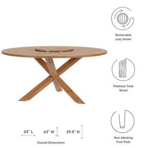 Modway Furniture Wellspring 63-inch Outdoor Patio Teak Wood Dining Table, Natural