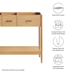 Modway Furniture Zaire 48-inch Double Sink Compatible Bathroom Vanity Cabinet (Sink Basin Not Included), Walnut