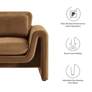 Modway Furniture Waverly Performance Velvet Armchair, Brown