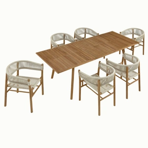 Modway Furniture Vienna 7-Piece Outdoor Patio Teak and Rope Dining Set with Curved-Back Armchairs