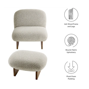 Modway Furniture Loyal Boucle Fabric Accent Chair and Ottoman Set