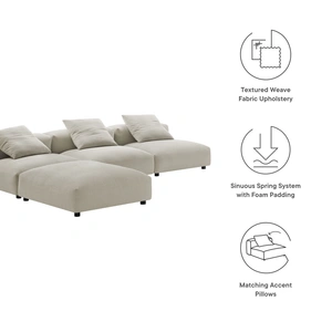 Modway Furniture Solace 4-Piece Modular Upholstered Fabric Sectional Sofa