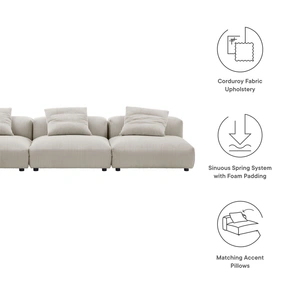 Modway Furniture Solace 3-Piece Modular Corduroy Upholstered Sofa