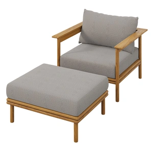 Modway Furniture Wren Outdoor Patio Teak Wood Armchair and Ottoman Set