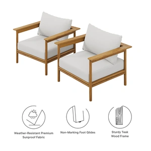 Modway Furniture Wren Outdoor Patio Teak Wood Armchair (Set of 2)
