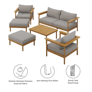 Modway Furniture Wren 6-Piece Outdoor Patio Teak Wood Furniture Set