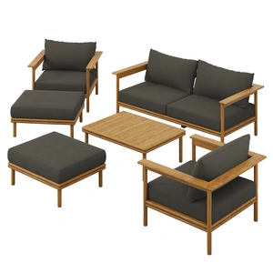 Modway Furniture Wren 6-Piece Outdoor Patio Teak Wood Furniture Set