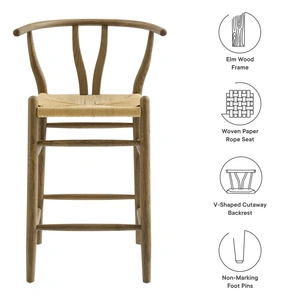 Modway Furniture Amish Wood Counter Stool, Weathered Gray Teak