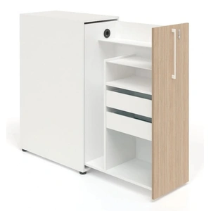 NARBUTAS Boxi Office Lockable Storage Tower w/1 Shelf, 2 Metal Shelves, 2 Small Drawers & Power Socket