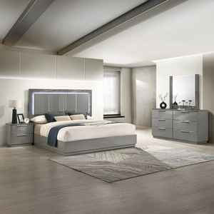 Galaxy Home Furnishings Elara Wood Platform Bedroom Set w/LED Light, Gray