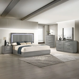 Galaxy Home Furnishings Elara Wood Platform Bedroom Set w/LED Light, Gray