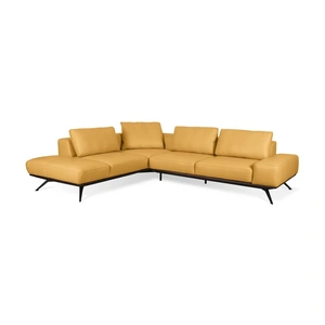 Nordholtz Elise Leather L-Shaped Sectional Sofa, Yellow