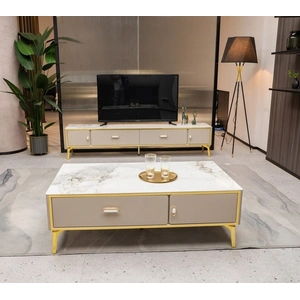 Beverly Hills Furniture Ella Storage Coffee Table with Carrera Style Porcelain Top