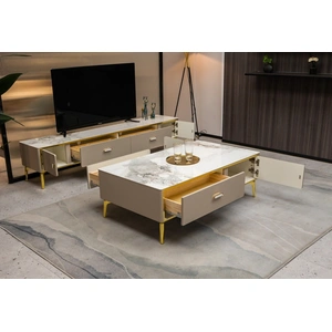 Beverly Hills Furniture Ella Storage Coffee Table with Carrera Style Porcelain Top
