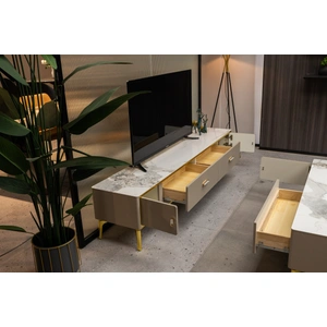 Beverly Hills Furniture Ella Storage TV Stand with Carrera Style Porcelain Top