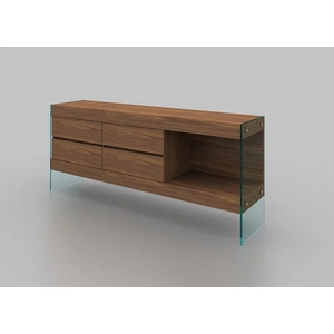 J&M Furniture Elm Modern 4-Drawers Buffet with Open Shelf, Walnut