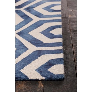 Chandra Elvo Wool Rectangular Hand-tufted Rug, Blue/White