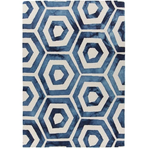 Chandra Elvo Wool Rectangular Hand-tufted Rug, Blue/White