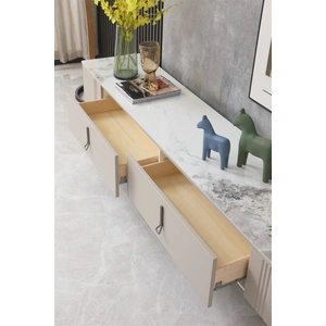 Beverly Hills Furniture Emma Storage TV Stand with Carrera Style Porcelain Top