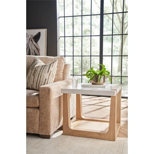 Universal Furniture Ellis Quartz/Wood End Table, Honed White/Natural Oak
