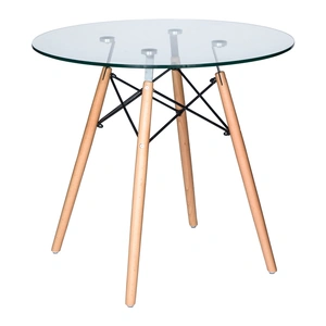 LeisureMod Dover Round Glass Bistro Dining Table, Clear/Natural