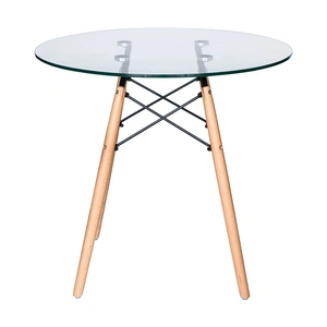 LeisureMod Dover Round Glass Bistro Dining Table, Clear/Natural