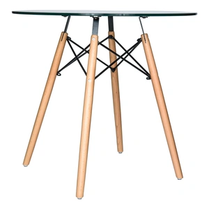 LeisureMod Dover Round Glass Bistro Dining Table, Clear/Natural