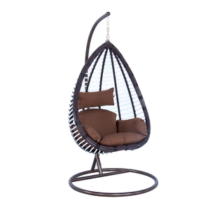 LeisureMod Wicker Hanging Egg Swing Chair, Brown